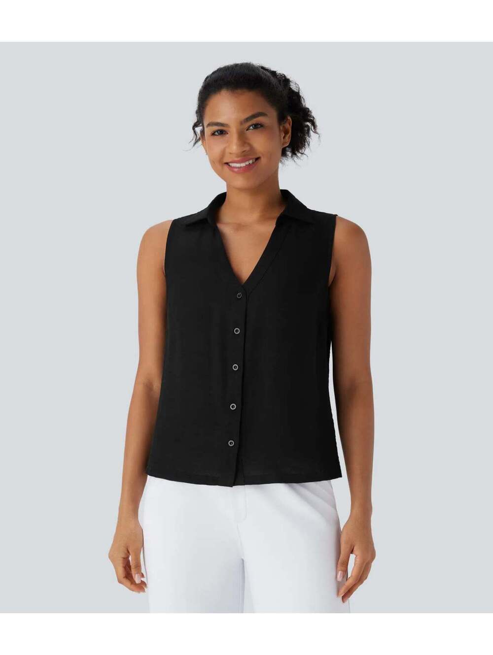 Halara V Neck Sleeveless Work Shirt Black Size Large